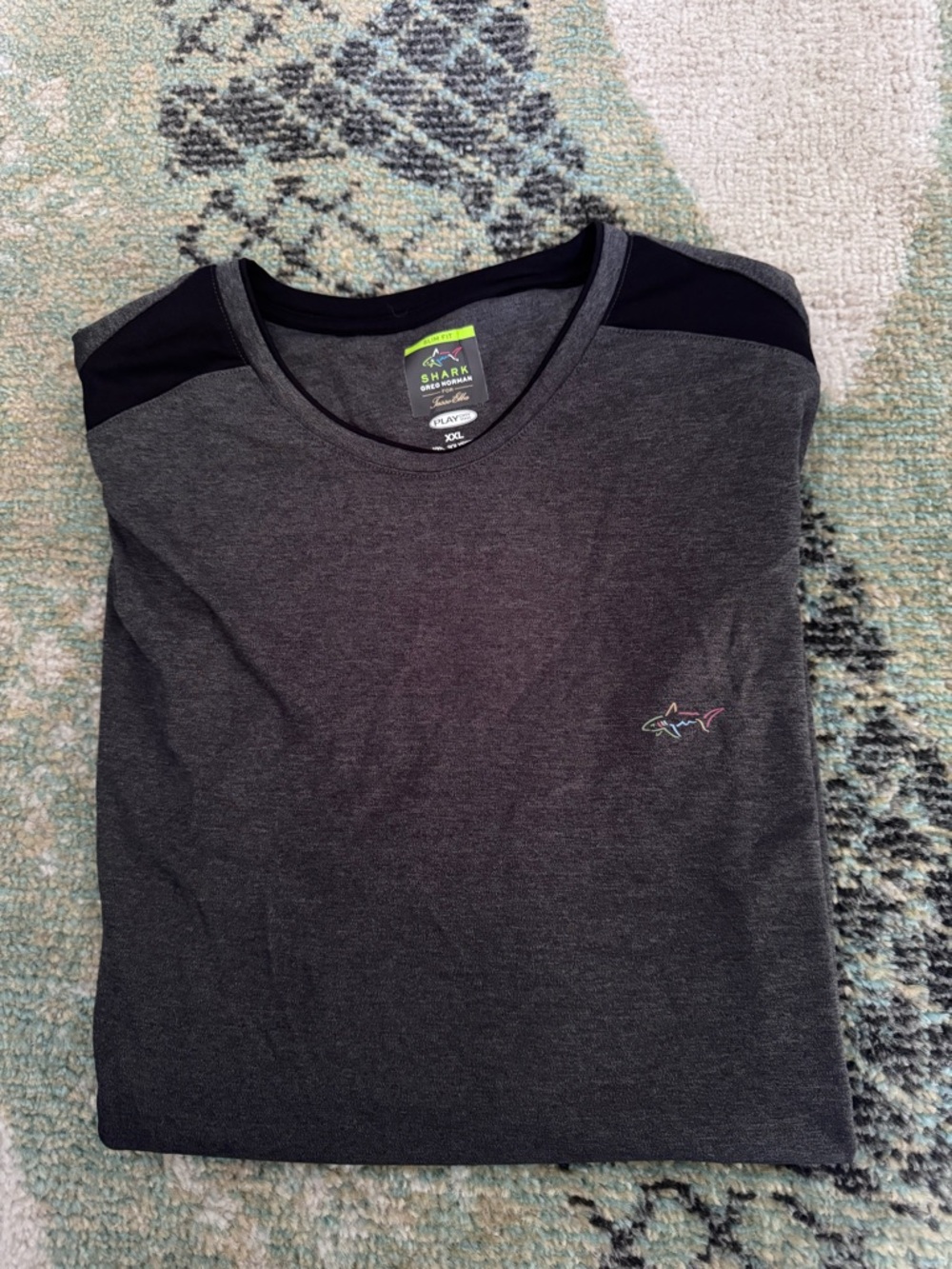 Tasso Elba Charcoal Heather Short-Sleeve Tee with Black Shoulder Panels